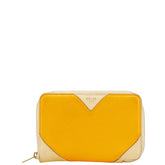 セリーヌ ロゴ 二つ折り財布 コンパクトウォレット ベージュ イエロー レザー レディース CELINE 【中古】